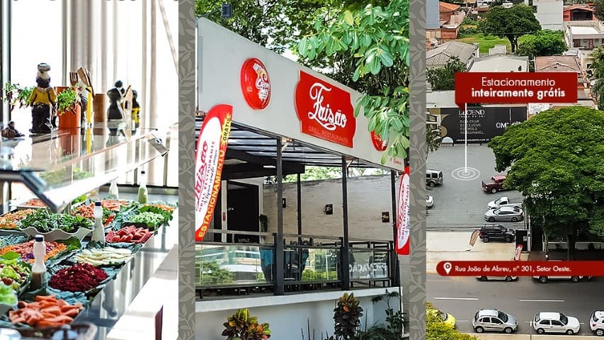 Self-service de saladas e pratos caseiros, mais carnes grelhadas, em espaço informal com arquitetura rústica.