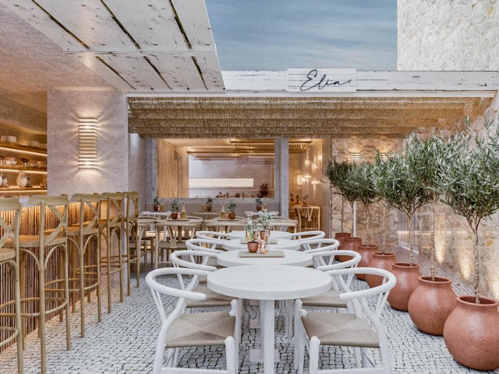 Restaurante com influências da cozinha grega e mediterrânea.